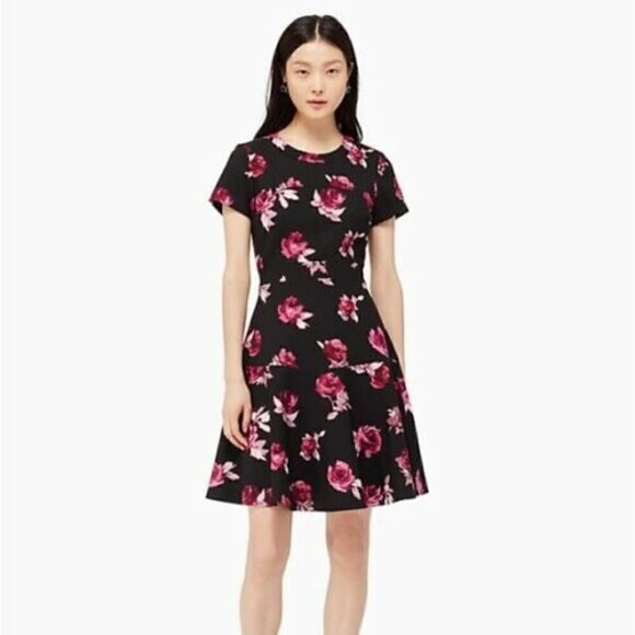 NEW Kate Spade Encore Rose Crepe Dress Black/Pink Sz 4 preppy romantic wedding - Picture 1 of 12